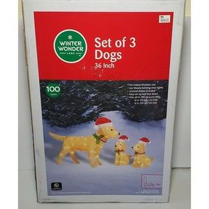 Christmas Dog Decoration Light Up Golden Doodle Outdoor Yard Indoor LED - 3 Pc